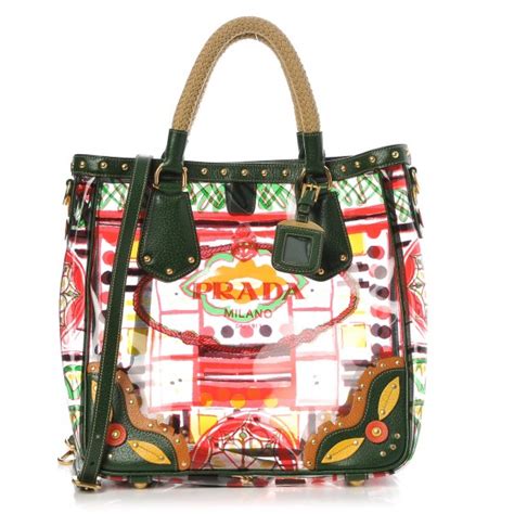 PRADA Plexiglass Printed Shopping Tote Larice 